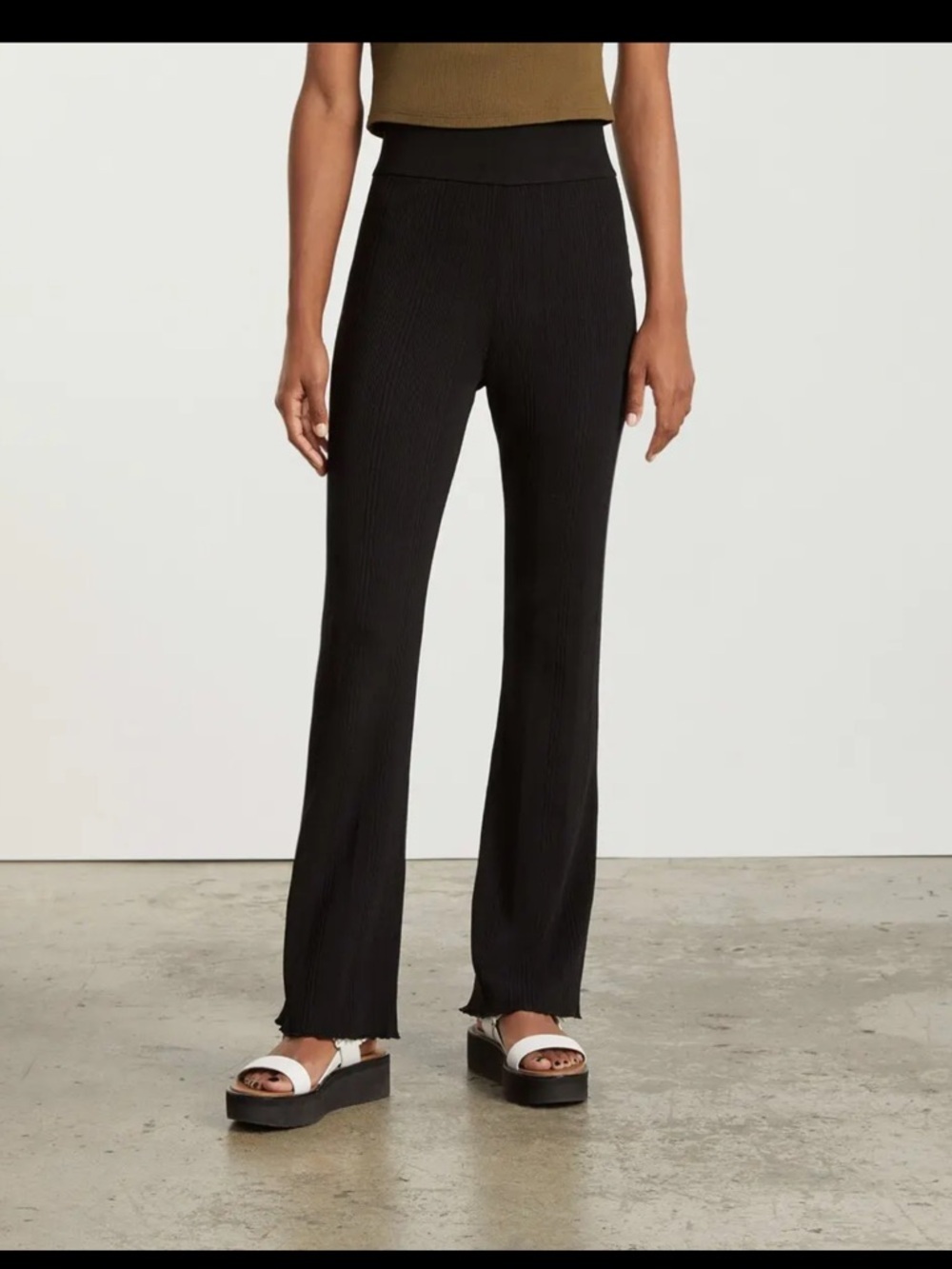 Everlane The Rib Knit Pant Lounge Flare Scalloped Hem Black S
